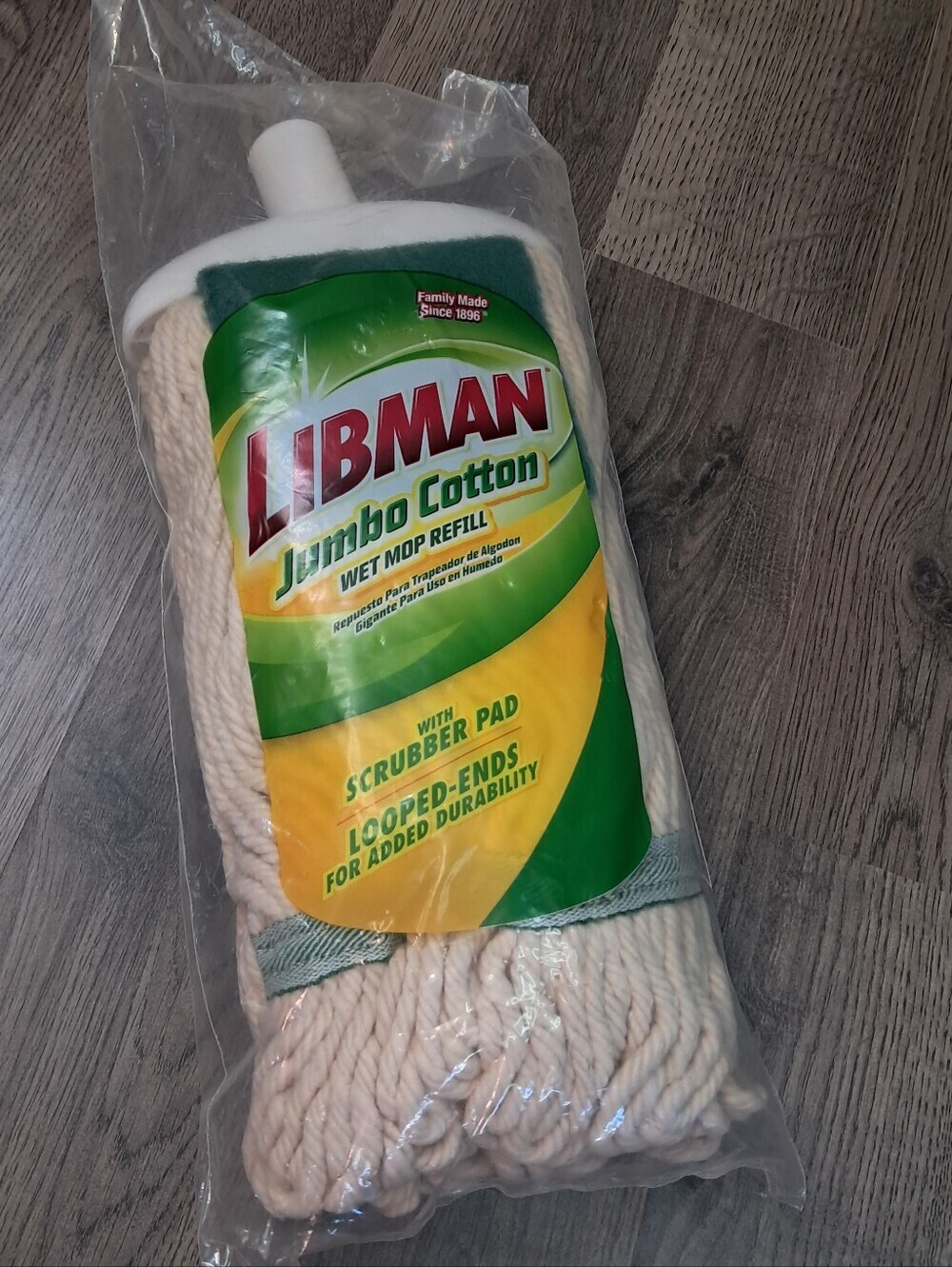 Libman 130 Jumbo Cotton 10.5 inch Wet Mop Refill 1 pk With Scrubber Pad